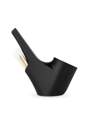 color:black | Side shot of Puffco black Proxy travel pipe with cotton swabs in back compartment